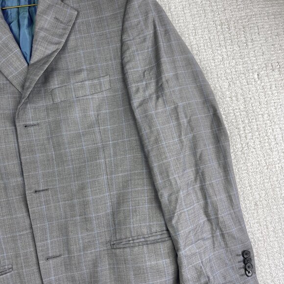 Arnold Brant Reda Super 120's Light Grey Blue Windowpane Blazer Jacket Read* - Picture 4 of 16